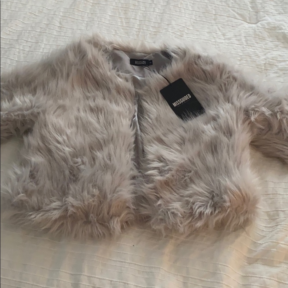 Misguided grey fur jacket